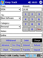 Click for more screenshots Entering a transaction on a Pocket PC
