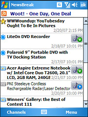 NewsBreak headlines with keyword matches and podcasts