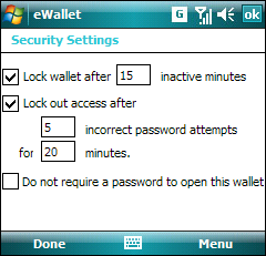 security settings panel