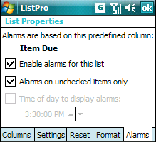 Setting ListPro's alarms