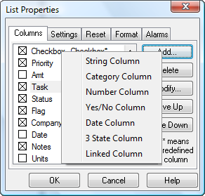 ListPro column types