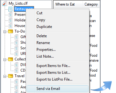 Send your lists via email