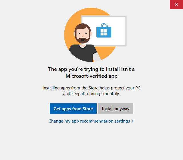 Microsoft popup with install anyway button