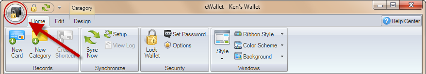 eWallet 7.0-7.2 ribbon bar