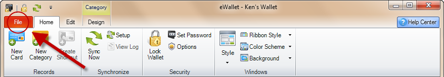 eWallet 7.0-7.2 ribbon bar