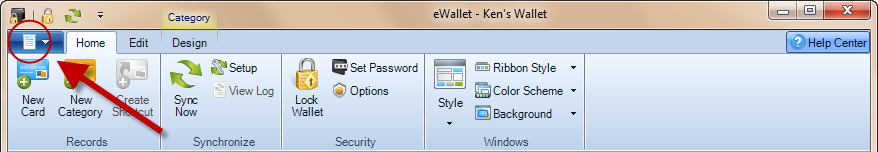 eWallet 7.0-7.2 ribbon bar