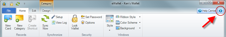 eWallet 7.3 ribbon bar