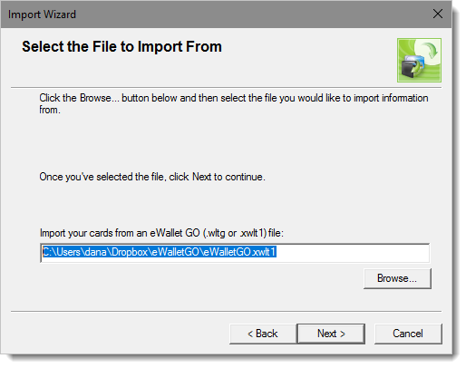 Screenshot, importing backup GO file